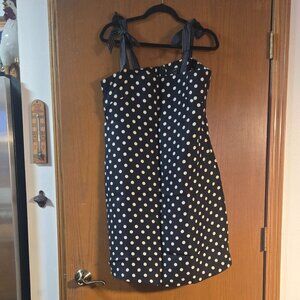 J. Crew Navy w/White Polka Dot Shift Dress- Ties at shoulders Size 12Tall